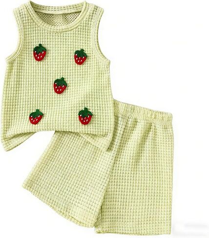 Girls Summer Outfits Toddler Girl Tank Tops Strawberry Printed Knit Short Sets Elastic Waisted Cute Kids Clothes in Saudi Arabia