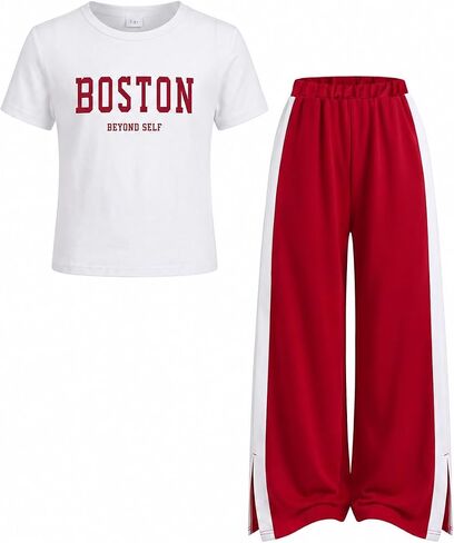 Girls 2 Piece Outfits T Shirt & Wide Leg Sweatpants Matching Sets,Teen Girls Summer Casual Clothes,Size 7-14 Years in Kuwait