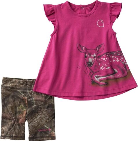 Carhartt baby-girls Short-sleeve Deer Shirt & Camo Print Legging Shorts Set in Kuwait