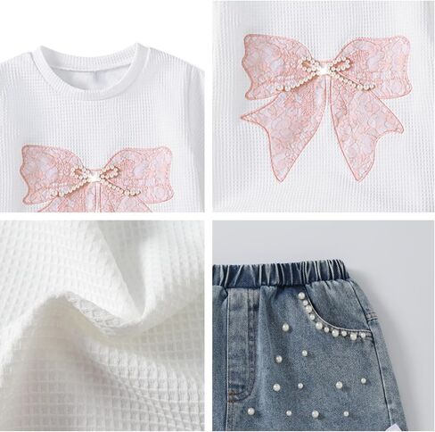 Size 7 8 Years Girls Clothes 2 Piece Outfits Cute Pink Butterfly Embroidery Short Sleeve Tops & Ripped Jean Shorts Set Fashion Kids Girls Summer Vacation Outfits Set(7-8Y) in Saudi Arabia