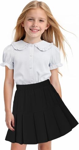 Girls Summer Sets Short Sleeve Shirt and Skirt Casual Top Solid Mini Skirts 4-13 Years in Saudi Arabia