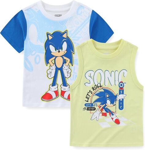 مجموعة SEGA Sonic the Hedgehog Boys 2 تي شيرت قصير الأكمام وقميص بدون أكمام للأطفال الكبار in Kuwait