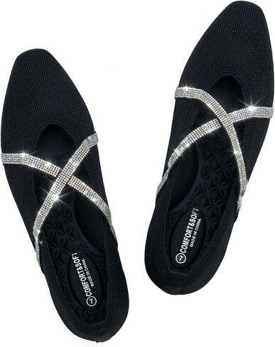 Frank Mully Women's Flats Square Toe Mary Jane Ballet Flat with Cross Straps Washable Knit Comfortable Casual Walking Shoes in Saudi Arabia