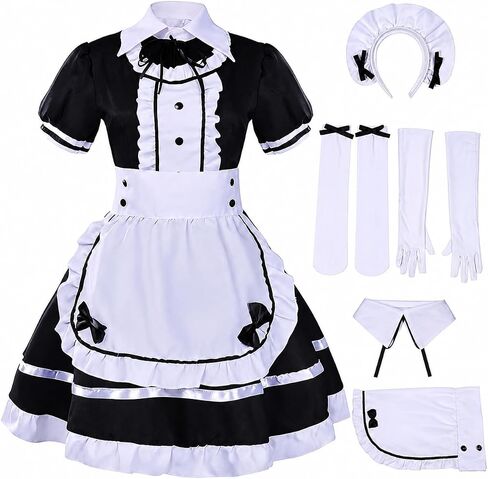مجموعة فستان Anime Maid Cosplay للنساء زي نادلة لطيف مع ملحقات للحفلات التنكرية والحفلات ذات الطابع الخاص in Kuwait