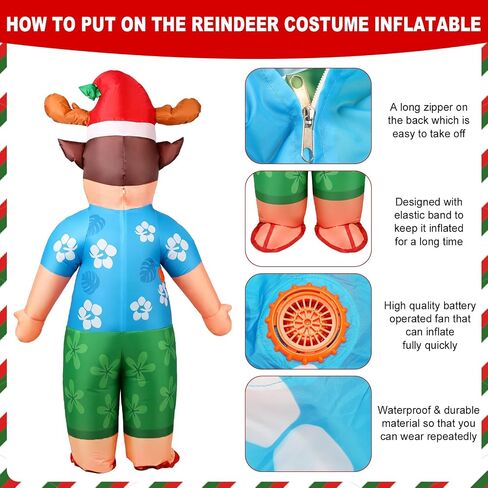 Christmas in July Inflatable Reindeer Costume Adult Men Blow Up Deer Elk Animal Costumes Funny Flamingo Summer Hawaiian Outfit Xmas Holiday Party Cosplay for Women Unisex in Saudi Arabia