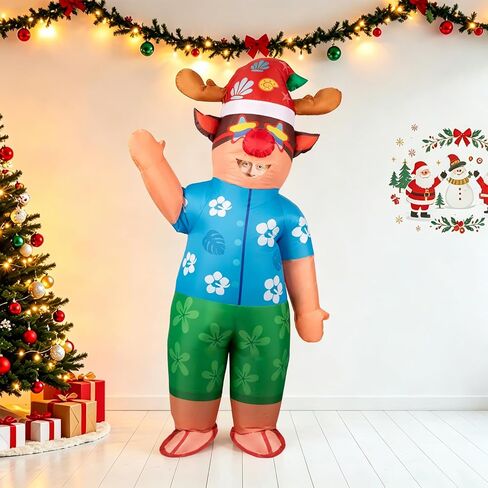 Christmas in July Inflatable Reindeer Costume Adult Men Blow Up Deer Elk Animal Costumes Funny Flamingo Summer Hawaiian Outfit Xmas Holiday Party Cosplay for Women Unisex in Saudi Arabia
