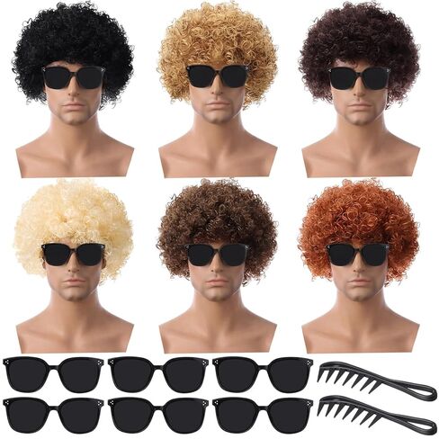 Suncalla 6 Set 80s Mullet Wigs Skull Cap for Men Women 4th of July Patriotic USA Headscarf with Sunglasses Comb Red White Blue Headscarf for Memorial Day Labor Veterans Day Party Costume Accessories in Kuwait