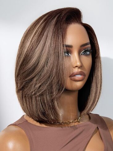 LUVME HAIR 12'' Grey Salt & Pepper Bob Wig Blunt Cut Bob Wig Pre Cut Glueless Wigs Glueless Lace Front 12 Inches Bob, Pre Cut Plucked Hd Lace Short Wig Ready To Go Natural Color Straight Side Part in Saudi Arabia