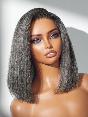 LUVME HAIR 12'' Grey Salt & Pepper Bob Wig Blunt Cut Bob Wig Pre Cut Glueless Wigs Glueless Lace Front 12 Inches Bob, Pre Cut Plucked Hd Lace Short Wig Ready To Go Natural Color Straight Side Part in Kuwait