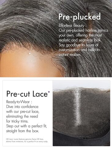 LUVME HAIR 12'' Grey Salt & Pepper Bob Wig Blunt Cut Bob Wig Pre Cut Glueless Wigs Glueless Lace Front 12 Inches Bob, Pre Cut Plucked Hd Lace Short Wig Ready To Go Natural Color Straight Side Part in Kuwait