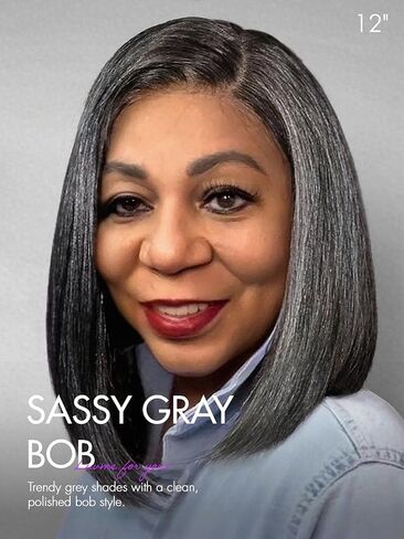 LUVME HAIR 12'' Grey Salt & Pepper Bob Wig Blunt Cut Bob Wig Pre Cut Glueless Wigs Glueless Lace Front 12 Inches Bob, Pre Cut Plucked Hd Lace Short Wig Ready To Go Natural Color Straight Side Part in Kuwait