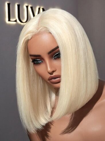 LUVME HAIR 12'' Grey Salt & Pepper Bob Wig Blunt Cut Bob Wig Pre Cut Glueless Wigs Glueless Lace Front 12 Inches Bob, Pre Cut Plucked Hd Lace Short Wig Ready To Go Natural Color Straight Side Part in Kuwait