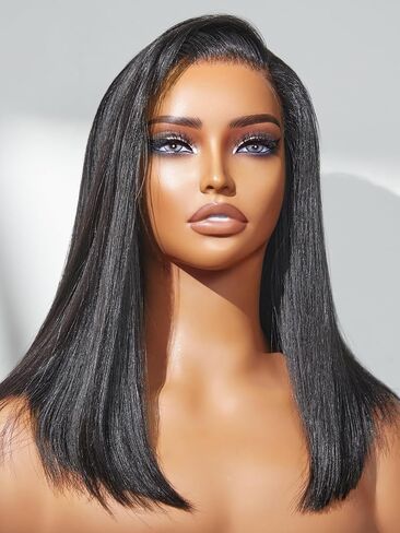 LUVME HAIR 12'' Grey Salt & Pepper Bob Wig Blunt Cut Bob Wig Pre Cut Glueless Wigs Glueless Lace Front 12 Inches Bob, Pre Cut Plucked Hd Lace Short Wig Ready To Go Natural Color Straight Side Part in Kuwait