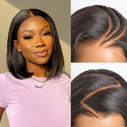 LUVME HAIR 12'' Grey Salt & Pepper Bob Wig Blunt Cut Bob Wig Pre Cut Glueless Wigs Glueless Lace Front 12 Inches Bob, Pre Cut Plucked Hd Lace Short Wig Ready To Go Natural Color Straight Side Part in Kuwait
