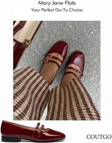 Coutgo Women's Mary Jane Flats Square Toe Ballet Flats Double Strap Slip On Dressy Shoes for Work Office in Kuwait