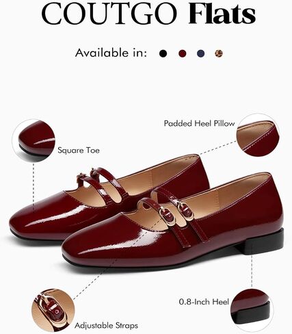 Coutgo Women's Mary Jane Flats Square Toe Ballet Flats Double Strap Slip On Dressy Shoes for Work Office in Kuwait
