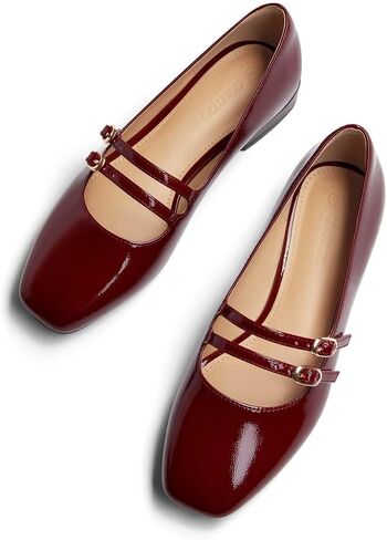 Coutgo Women's Mary Jane Flats Square Toe Ballet Flats Double Strap Slip On Dressy Shoes for Work Office in Kuwait