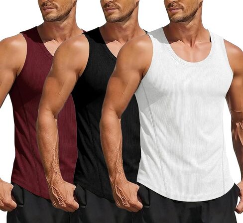 Muscle Cmdr Men's Casual Tank Tops Fitness Muscle Gym Ribbed Workout Sleeveless Bodybuilding Shirts in Saudi Arabia
