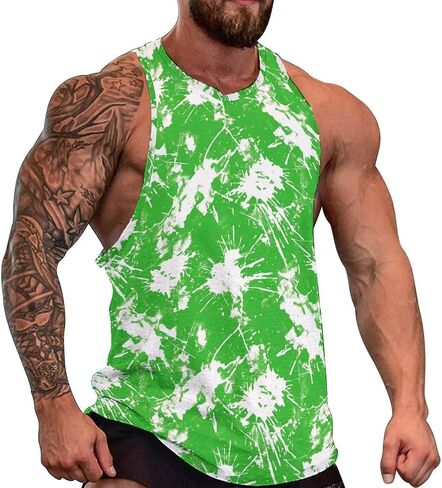 Men's Tie Dye Sleeveless Tank Top Breathable Quick Dry Gym Workout Bodybuilding Muscle Tee in Saudi Arabia