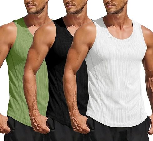 Muscle Cmdr Men's Casual Tank Tops Fitness Muscle Gym Ribbed Workout Sleeveless Bodybuilding Shirts in Saudi Arabia