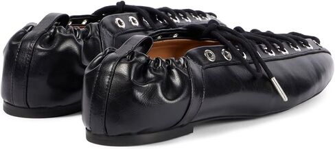 Agodor Lace-Up Ballet Flats Leather Ballerina Flat for Women Slip on Square Round Closed Toe Comfort Business Casual Daily Dress Black Shoes US7 in Kuwait