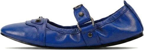 Women's Studded Ring Buckle Mary Jane Flats Ruched Round Toe Comfort Ballet Flats in Saudi Arabia