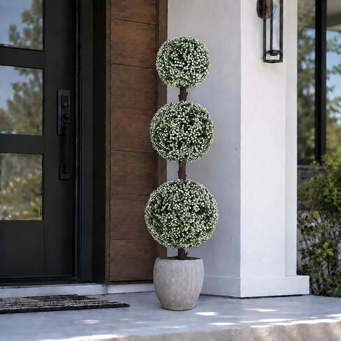 4' Boxwood Ball Tree - Lifelike Artificial Outdoor Plant, UV and Water Resistant, Enhances Patio or Porch Decor in Kuwait