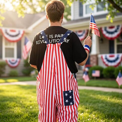 Yahenda 14 Pcs American Flag Costume Patriotic USA Overalls Adjustable Straps 4th of July Outfit Red White and Blue Accessories American Flag Overalls Cape Socks for Independence Day 250th Anniversary in Kuwait