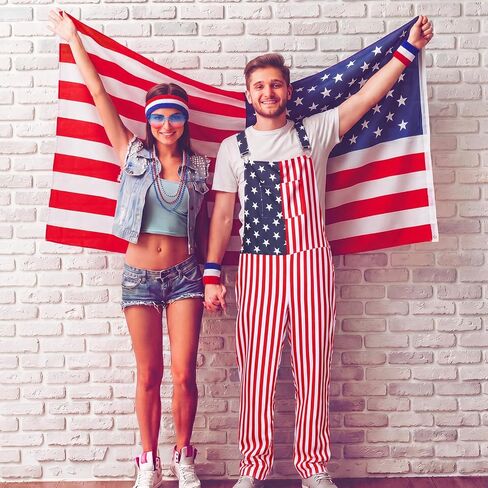 Yahenda 14 Pcs American Flag Costume Patriotic USA Overalls Adjustable Straps 4th of July Outfit Red White and Blue Accessories American Flag Overalls Cape Socks for Independence Day 250th Anniversary in Kuwait
