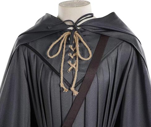 Men Gray Wizard Costume Adult Robe Hooded Cloak Bag Belt Hat with Wig in Kuwait
