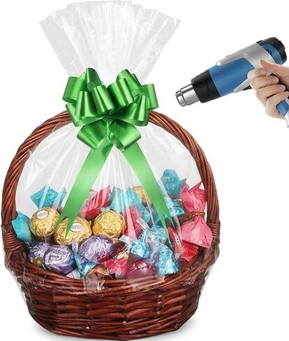 AOUKAR Shrink Wrap Bags for Gift Baskets,10Pcs 20x24 Inches Chear PVC Heat Shrink Bags Cellophane Wrap for Packaging Large Bags for Easter, Holiday, Birthday, and Any Occasion in Kuwait