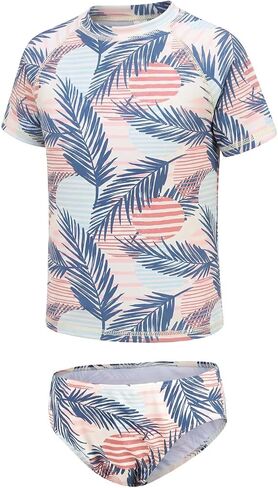 Girls Two Piece Swimsuits Short Sleeve Rash Guard Swim Shirt Bikini Bottom Swim Set Bathing Swim Set Swimwear 3-16 Years in Saudi Arabia