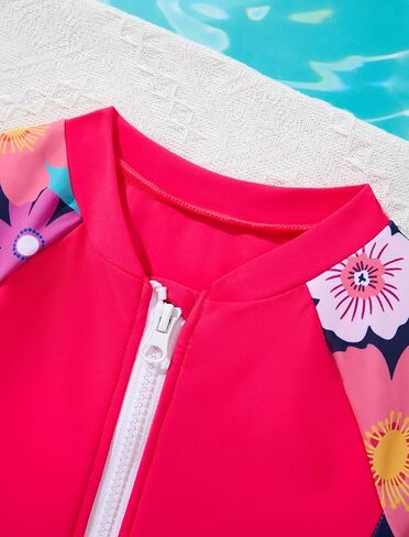 ملابس سباحة للفتيات Rash Guard بأكمام طويلة وسحاب علوي بيكيني شورت لطيف 3 قطع بدلة استحمام (4-12 سنة) in Kuwait
