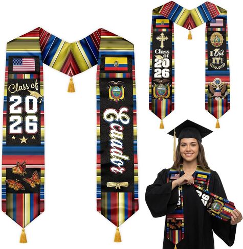 Reversible Graduation Stole Class of 2026 with Gold Tassels V-Neck Satin Grad Sash for High School College in Saudi Arabia