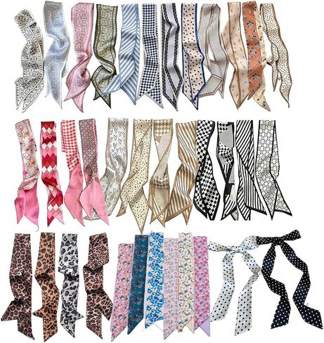 36 PCS Skinny Scarf Set for Women, Multi-Length Twilly Scarves in Various Styles, Faux Silk Long Narrow Scarves for Hair, Neck, Handbags & Easy Bow Tying in Saudi Arabia