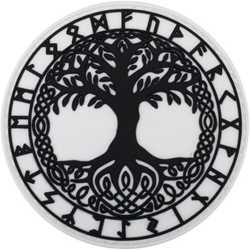 Uijokdef 1 PCS Viking Tree of Life PVC Patch, Norse Runes Design, Black and White, Luminous (White) in Saudi Arabia