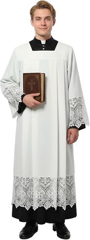 Catholic White Clergy Surplice with Decorative Lace Trim, Full Length Religious Vestment, Long Sleeve Regular Fit in Saudi Arabia
