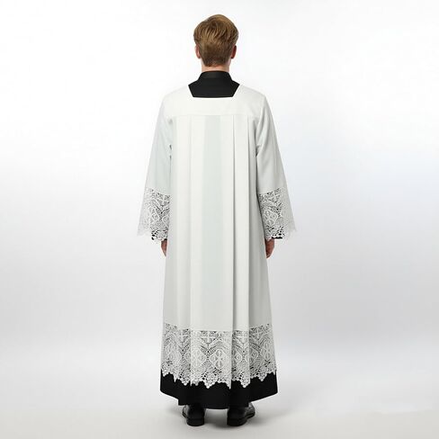 Catholic White Clergy Surplice with Decorative Lace Trim, Full Length Religious Vestment, Long Sleeve Regular Fit in Saudi Arabia