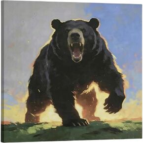 DIIMOST Black Bear Canvas Wall Art, Wildlife Sunset Oil Painting, 16x16in | US hand-finished, thick canvas, HD vivid print, fade resistant, solid wood gallery wrap, ready to hang, multi sizes decor in Saudi Arabia