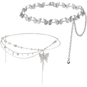 2 Adjustable Butterfly Chain Belt, Chain Belt for Women, Y2K Fashion Accessory for Festival & Party Outfits, Matching for Dresses and Bikini Beachwear, Alloy Waist Chains in Saudi Arabia