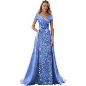 Lace Sequin Mother of The Bride Dresses Long Mermaid Satin Off The Shoulder Evening Formal Dress CM17 in Saudi Arabia