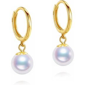 Japanese akoya Pearl Drop Earrings, 18K solid Gold Hoop Design with akoya Cultured Pearls, Dangle Style in size 7.5-8; 8-8.5;8.5-9;9-9.5;9.5-10mm in Kuwait