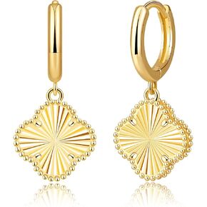14K Gold Plated Clover Earrings for Women Sparkly Four Leaf Clover Earring Lucky Flower Dangle Hoops for Her Hypoallergenic Lightweight Trendy Statement Jewelry Gifts White/Green/Black in Saudi Arabia