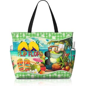 Large Waterproof Sandproof Beach Tote Bag for Women with Zipper & 7 Pockets, Lightweight Foldable Pool Swim Bag in Saudi Arabia