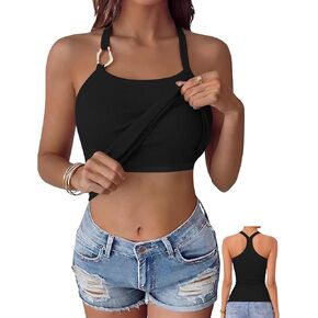 OwnTime Womens Built in Bra Tank Tops Padded Summer Sleeveless Square Neck Racerback Shirts Ribbed Fitted Basic Tops in Saudi Arabia