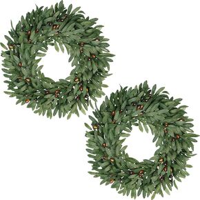 22 inch Olive Wreaths for Front Door Set of 2, Artificial Large Spring Summer All Seasons Year Round Green Olive Branch Wreath for Home Outdoor Indoor Farmhouse Porch Window in Saudi Arabia