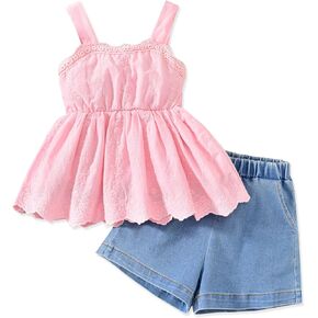 HIHA Todder Girls Camisole Tops Denim Short Set For 2-7 Years in Saudi Arabia