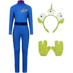 PAINEOMN Alien Costume Men Three-eyed Alien Monster Toy Cosplay Jumpsuit Adult Halloween Blue Bodysuit Headband Gloves Set in Saudi Arabia