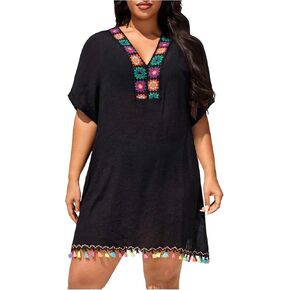Verdusa Women's Plus Size Boho Geo Swimsuit Coverup Fringe Tunic Dress Summer Vacation Outfits in Kuwait