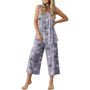 Magritta Womens Pajama Sets Summer Ladies Pjs 2 Piece Sleeveless Tops Loungewear Capri with Pockets Sleepwear in Saudi Arabia